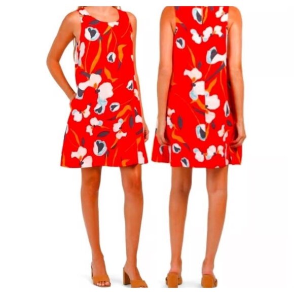 Sigrid Olsen Red Floral Sleeveless Linen Dress M Sustainable Travel Resort - Picture 1 of 10